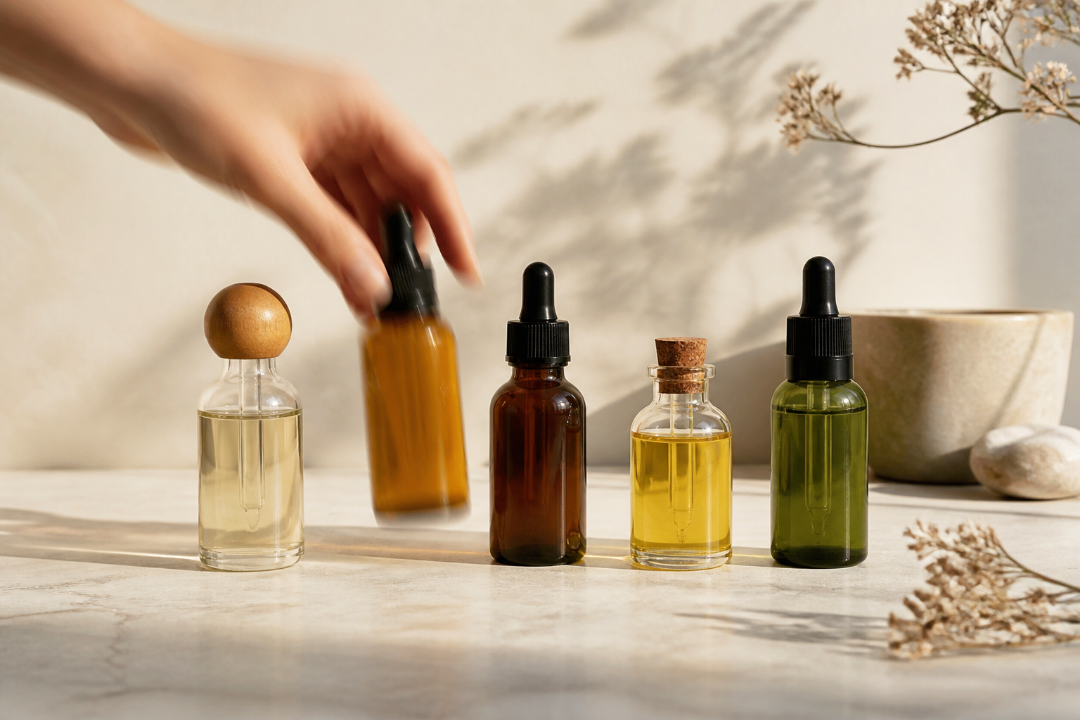 Produits artisanaux photographiés en mouvement